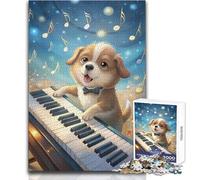 Puzzle da 1000 pezzi per adulti con cucciolo che suona il pianoforte e note musicali, perfetto per trascorrere ore tranquille e di svago, giocattolo di alta qualità con taglio preciso, 50x75cm