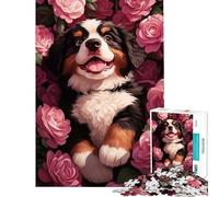 Puzzle da 1000 pezzi per adulti con cucciolo di Bovaro del Bernese tra le rose gioco intellettuale gioco impossibile educativo regalo di Babbo Natale segreto (dimensioni 38x26cm)