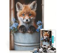 Puzzle da 1000 pezzi per adulti con cucciolo di volpe in un secchio, decorazione da parete, gioco di velocità manuale, adatto per la decorazione della scrivania 38x52cm