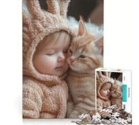 Puzzle da 1000 pezzi per adulti con cucciolo e gattino che si coccolano, giocattolo educativo, interazione genitore-figlio, ideale come regalo per tutta la famiglia 38x26cm