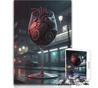 Puzzle da 1000 pezzi per adulti con cuore meccanico in un bicchiere da vino, rompicapo per famiglie, ma anche giocattolo educativo divertente e umoristico, dimensioni 38x52cm