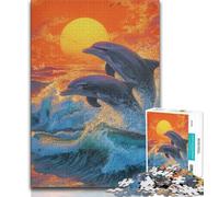 Puzzle da 1000 pezzi per adulti con delfini al tramonto antistress per trascorrere il tempo libero e interagire con i genitori 26x38cm