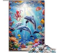 Puzzle da 1000 pezzi per adulti con delfini sottomarini, puzzle in legno per adulti, rompicapo impegnativo per adolescenti, divertente serata di giochi in famiglia (dimensioni 50x75cm)