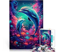 Puzzle da 1000 pezzi per adulti con delfini spaziali come regalo per alleviare lo stress difficile per adolescenti dai 14 anni in su, 26 x 38 cm