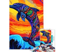 Puzzle da 1000 pezzi per adulti con delfino che salta tra le onde dell'oceano impegnativo da completare ideale per le vacanze a casa un giocattolo antistress adatto a persone dai 14 anni in su 50x75cm
