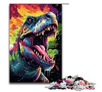 Puzzle da 1000 pezzi per adulti con dinosauri circondati da schizzi Un sacco di puzzle colorati per il divertimento in famiglia con poster abbinato e foglio di quiz 75x50 cm