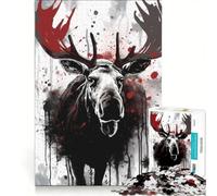 Puzzle da 1000 pezzi per adulti con dipinto a inchiostro di un alce, gioco impossibile, passatempo ideale per le vacanze a casa, regalo per amici e familiari 50x75cm