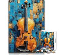 Puzzle da 1000 pezzi per adulti con dipinto astratto di violino, gioco educativo in oro e blu, attività per famiglie, regali di Babbo Natale segreto, dimensioni 38x26cm