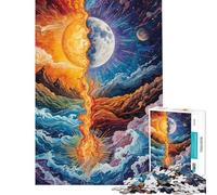 Puzzle da 1000 pezzi per adulti con dipinto della dualità Sole e Luna divertente gioco per adulti che migliora la memoria e stimolante da completare (dimensioni 38x26cm)