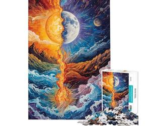 Puzzle da 1000 pezzi per adulti con dipinto della dualità Sole e Luna divertente gioco per adulti che migliora la memoria e stimolante da completare (dimensioni 38x26cm)