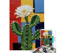 Puzzle da 1000 pezzi per adulti con dipinto di cactus e fiori su sfondo geometrico ideale per compleanni e Natale Gioco rompicapo a tempo adatto a partire dai 14 anni (50x75cm)