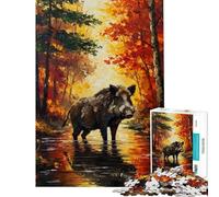 Puzzle da 1000 pezzi per adulti con dipinto di cinghiale in una foresta autunnale Puzzle fai-da-te per adulti antistress e divertente attività da fare a casa (dimensioni 38x26cm)