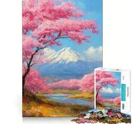 Puzzle da 1000 pezzi per adulti con dipinto di fiori di ciliegio e paesaggio montano,bordi netti,gioco creativo per la mente,gioco lento,divertente,regalo di Natale rilassante (38x26cm)