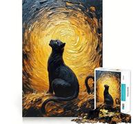 Puzzle da 1000 pezzi per adulti con dipinto di gatto nero ad olio,decorazione a incastro,gioco cognitivo divertente,gioco di pace,attività per compleanno 38x26cm