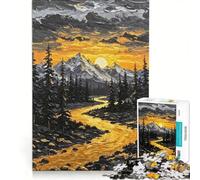 Puzzle da 1000 pezzi per adulti con dipinto di tramonto sulle montagne e fiume dorato, gioco rilassante, taglio di precisione, adatto per la decorazione della scrivania 50x75cm