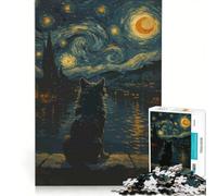 Puzzle da 1000 pezzi per adulti con dipinto di un cane nella notte stellata, decorazione da parete, attività interattiva genitore-figlio, regalo di Natale o compleanno 50x75cm