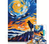 Puzzle da 1000 pezzi per adulti con dipinto di un lupo che ulula alla luna gioco divertente stimolante da completare per rafforzare l'amore tra le coppie 38x26cm