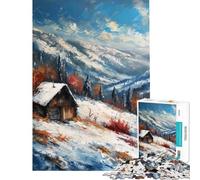 Puzzle da 1000 pezzi per adulti con dipinto di una baita invernale tra le montagne innevate Giocattolo decorativo da parete per adulti ideale per il divertimento in famiglia e come regalo (50x75cm)