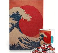 Puzzle da 1000 pezzi per adulti con dipinto di una grande onda e un sole nascente, gioco rilassante, decorazione per la casa, ideale come regalo per tutta la famiglia 38x52cm