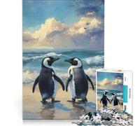 Puzzle da 1000 pezzi per adulti con dipinto "Due pinguini su una spiaggia" gioco fai-da-te interazione genitore-figlio rafforza l'amore tra le coppie 50x75cm