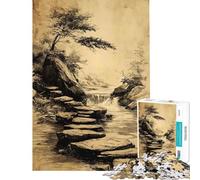 Puzzle da 1000 pezzi per adulti con disegno a inchiostro di una cascata di pietre gioco pratico divertente e spiritoso ideale come regalo di compleanno (dimensioni 50x75cm)