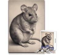Puzzle da 1000 pezzi per adulti con disegno a matita di un topo, ideale per momenti di relax e tranquillità, taglio uniforme e pulito, giocattolo per il tempo libero, dimensioni 50x75cm