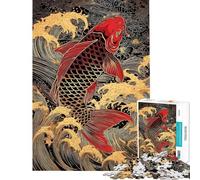 Puzzle da 1000 pezzi per adulti con disegno di carpe koi rosse e dorate gioco educativo e stimolante per l'analisi e la logica ideale come regalo di compleanno (dimensioni 38x52cm)