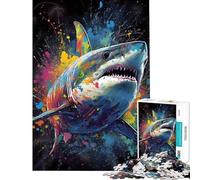 Puzzle da 1000 pezzi per adulti con disegno di uno squalo un rompicapo per adulti un'opera d'arte per compleanno e Natale (dimensioni 38x26cm)
