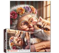 Puzzle da 1000 pezzi per adulti con donna anziana e gattino, con occhiali e animali domestici, puzzle impegnativo per la famiglia o gli amici, perfetto per serate di gioco in famiglia, 40 x 70 cm
