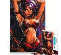Puzzle da 1000 pezzi per adulti con donna dai capelli viola e vestito di rosso, un rompicapo che stimola la mente e permette di assemblare le immagini con calma Regalo perfetto (38x26cm)