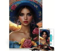 Puzzle da 1000 pezzi per adulti con donna,sombrero e abito floreale,ideale per stimolare la mente Gioco di gruppo rilassante da svolgere in casa (50x75cm)