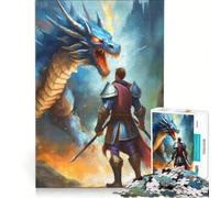 Puzzle da 1000 pezzi per adulti con drago blu e cavaliere, giocattolo educativo, migliora la memoria, compleanno e Natale 38x26cm