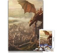 Puzzle da 1000 pezzi per adulti con drago che domina una città, ideale per momenti di svago e tranquillità, giocattolo di precisione con fustellatura di alta qualità, dimensioni 38x52cm