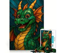 Puzzle da 1000 pezzi per adulti con drago dei cartoni animati,stile vetrata,bordi fini,gioco cognitivo,rilassante,decorazione natalizia da parete (38x26cm)