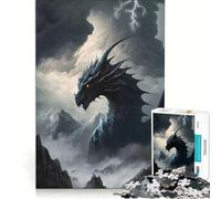 Puzzle da 1000 pezzi per adulti con drago della montagna nera, giocattolo fai-da-te, allena la mente e la manualità, con poster e foglio di curiosità abbinati 38x26cm