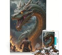 Puzzle da 1000 pezzi per adulti con drago e guerrieri, scena di battaglia fantasy, gioco impossibile, attività divertenti da fare a casa, collezione d'artista, belle arti 50x75cm