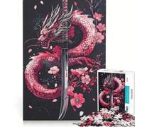 Puzzle da 1000 pezzi per adulti con drago giapponese e katana, decorazione da parete, attività interattive genitore-figlio, regalo di Natale o compleanno 50x75cm