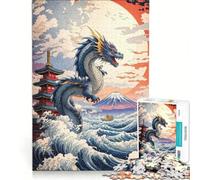 Puzzle da 1000 pezzi per adulti con drago giapponese e monte Fuji, gioco rompicapo, decorazione perfetta, compleanno e Natale 38x52cm