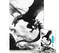 Puzzle da 1000 pezzi per adulti con drago nero in volo,inchiostro,taglio preciso,divertente gioco di logica e pensiero,svago e divertimento,scena natalizia 50x75cm