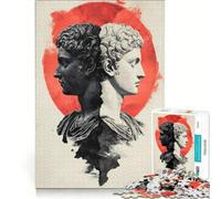 Puzzle da 1000 pezzi per adulti con due busti e sole rosso, gioco educativo, allena la mente e la mano, migliora l'amore tra le coppie 38x52cm