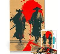 Puzzle da 1000 pezzi per adulti con due guerrieri samurai e sole rosso, incastro preciso, gioco di logica, divertimento assicurato, regalo di compleanno (38x26cm)