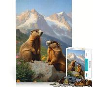 Puzzle da 1000 pezzi per adulti con due marmotte in un paesaggio montano Quadro con pezzi ben definiti Gioco di abilità mentale, ideale per momenti di relax e divertimento a tema natalizio (50x75cm)