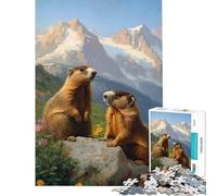 Puzzle da 1000 pezzi per adulti con due marmotte in un paesaggio montano Un puzzle difficile e stimolante per il divertimento in famiglia Giochi divertenti per ragazzi dai 14 anni in su (38x26cm)