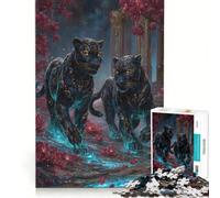 Puzzle da 1000 pezzi per adulti con due pantere nere in un paesaggio floreale gioco rilassante impegnativo da completare da aggiungere alla lista dei desideri con Babbo Natale 38x26cm