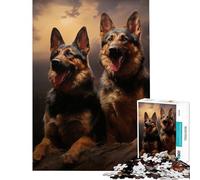 Puzzle da 1000 pezzi per adulti con due pastori tedeschi al crepuscolo ideale come regalo Gioco per famiglie stimolante artistico e adatto alle coppie (dimensioni 38x52cm)