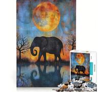 Puzzle da 1000 pezzi per adulti con elefante e riflesso sulla luna, gioco impossibile, sfida difficile, per rafforzare l'amore tra le coppie 38x52cm