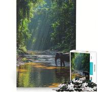 Puzzle da 1000 pezzi per adulti con elefante nel fiume della giungla, gioco impossibile, rilassante e stimolante per la mente, ideale come decorazione da scrivania 38x26cm