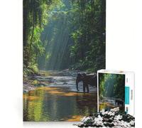 Puzzle da 1000 pezzi per adulti con elefante nel fiume della giungla, gioco per famiglie, difficile e stimolante, compleanni e occasioni speciali 38x52cm