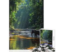 Puzzle da 1000 pezzi per adulti con elefante nel fiume della giungla Gioco rilassante divertente e spiritoso Decorazione da parete compleanno e Natale (52x38cm)