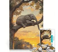 Puzzle da 1000 pezzi per adulti con elefante su un albero al tramonto, gioco impossibile, rilassante e stimolante per la mente, ideale come decorazione da scrivania 38x52cm